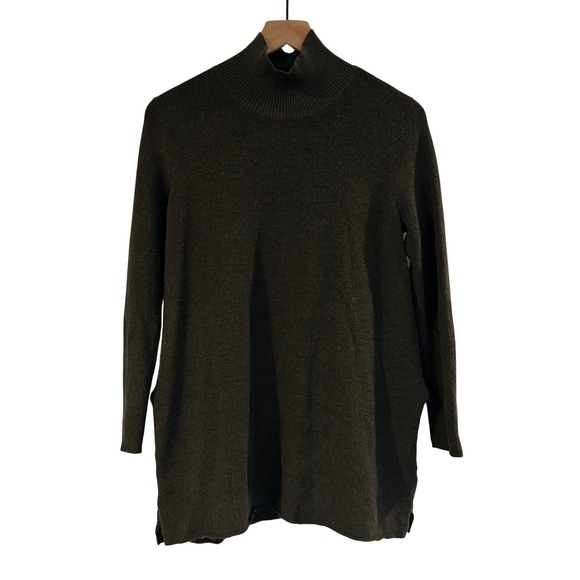 Ellen Fisher Sweaters - Eileen Fisher Tunic Sweater Womens Medium‎ Merino Wool Mock Neck Side Slit